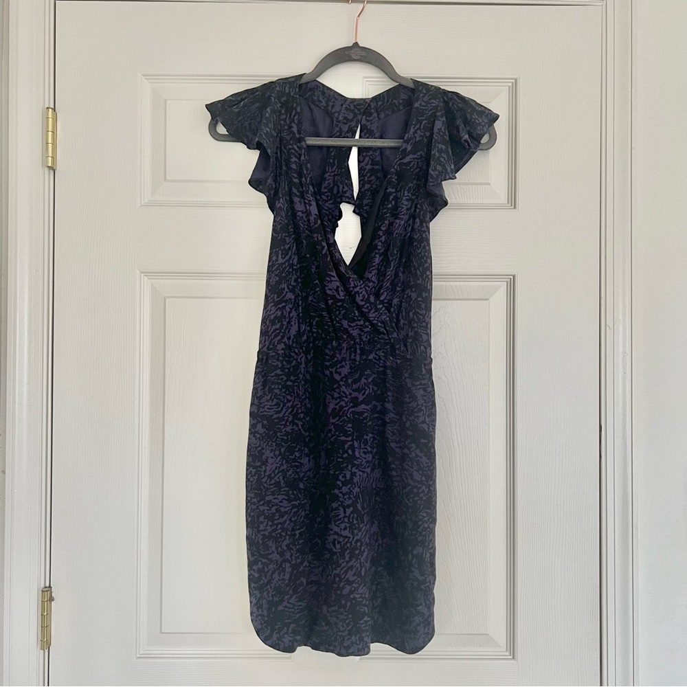 BCBGeneration Flutter Sleeve Black and Blue Dress with Pockets XS